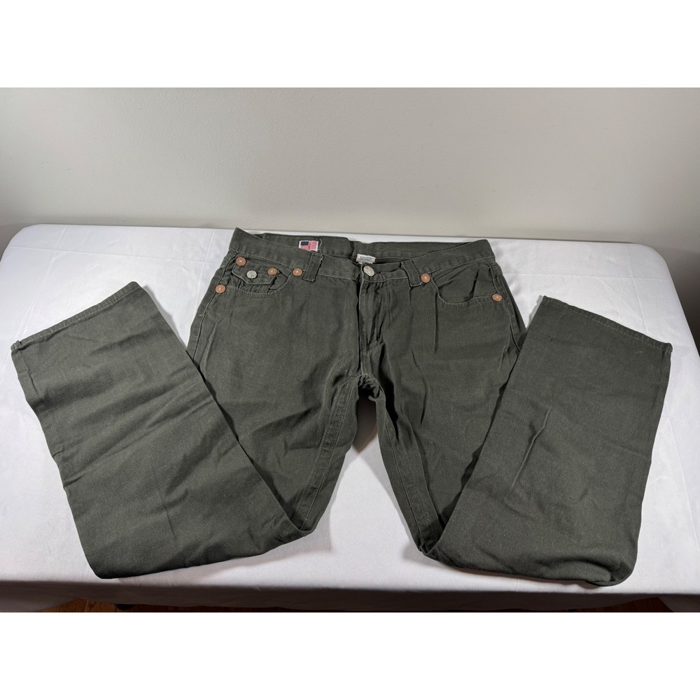 VTG Y2K True Religion Billy Super T Straight Leg Jeans Olive Green Mens USA Made